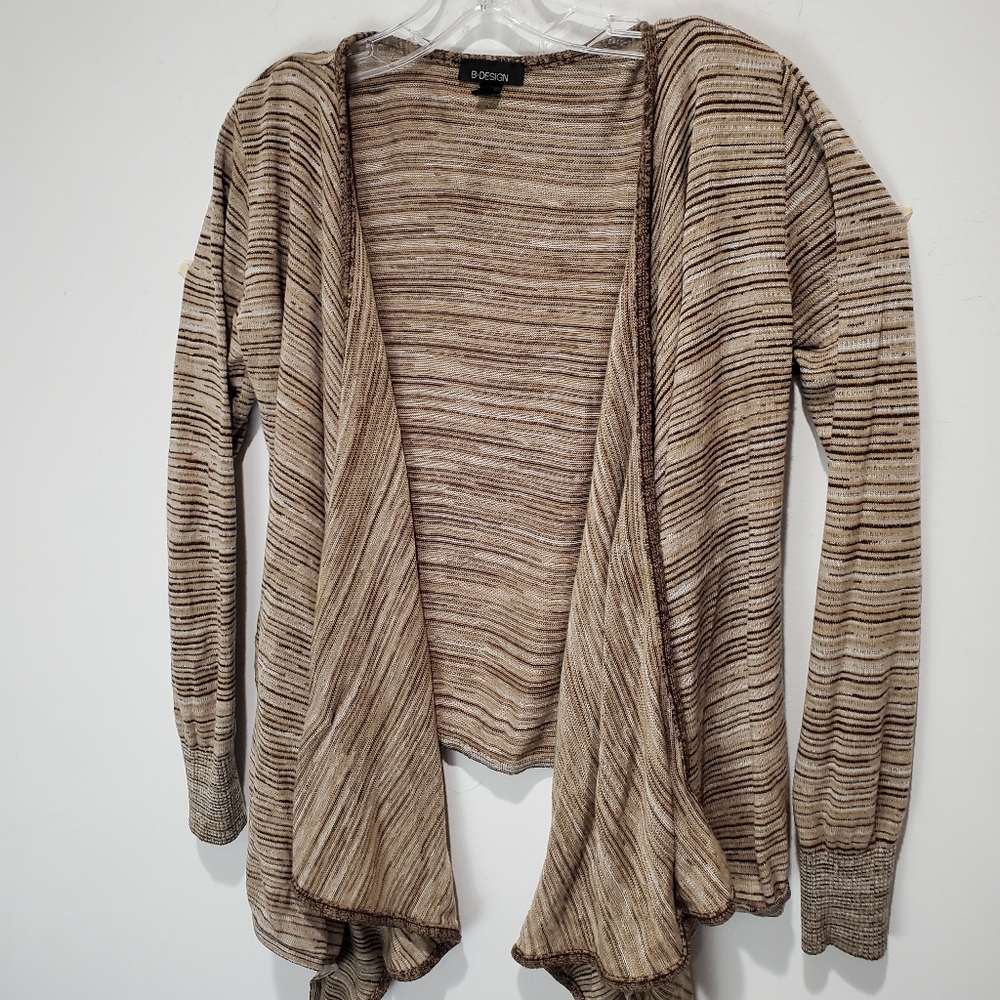 B Design Long Sleeve Open Front Drape Cardigan Sweater Striped  Size L EUC